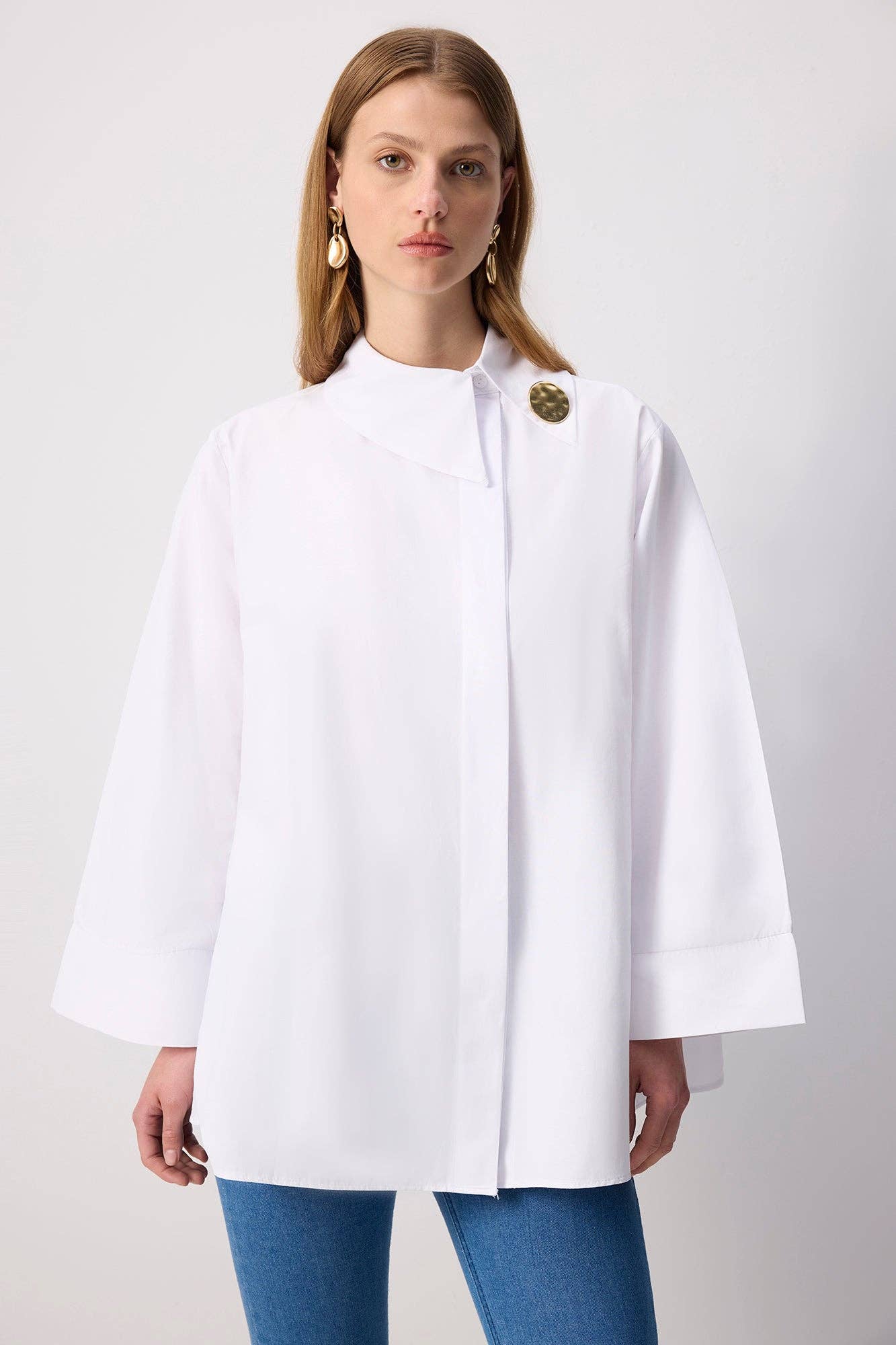 Camicia asimmetrica in popeline ecrù