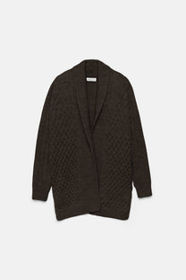 Cardigan lungo in maglia strutturata con collo a scialle