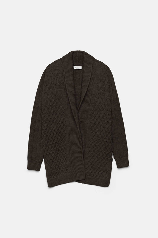 Cardigan lungo in maglia strutturata con collo a scialle