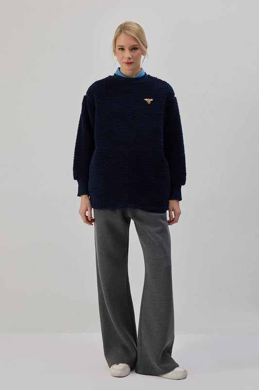 Felpa in pile blu navy