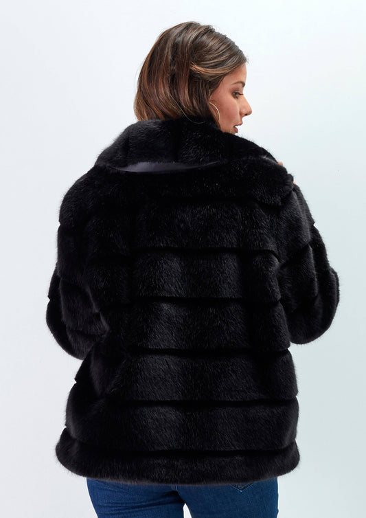 Cappotto in ecopelliccia nero da donna