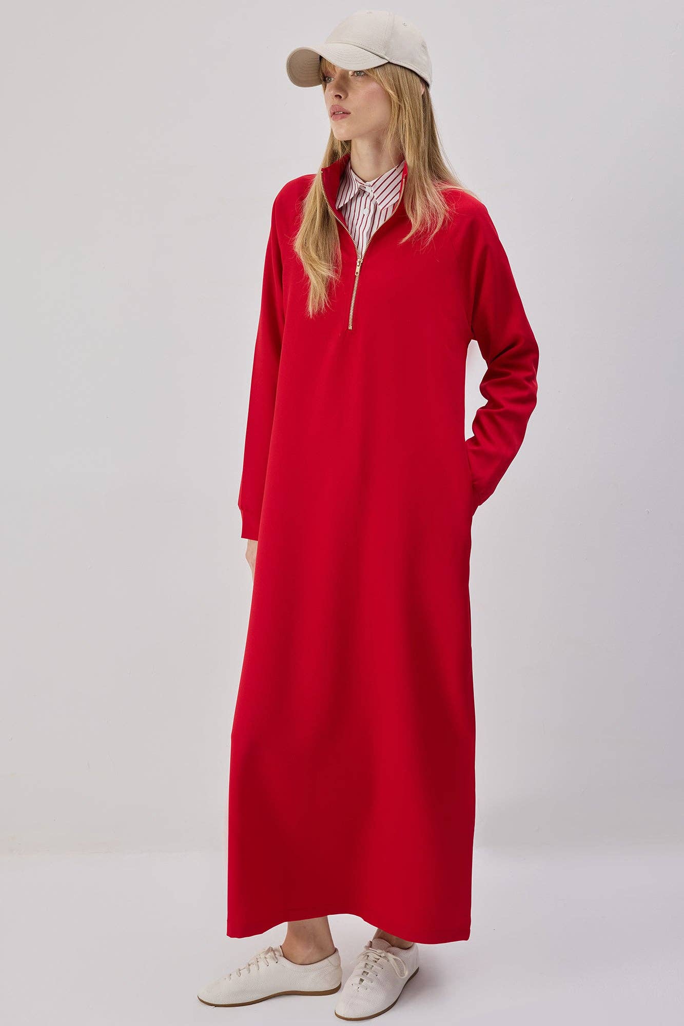 Abito dritto lungo con zip