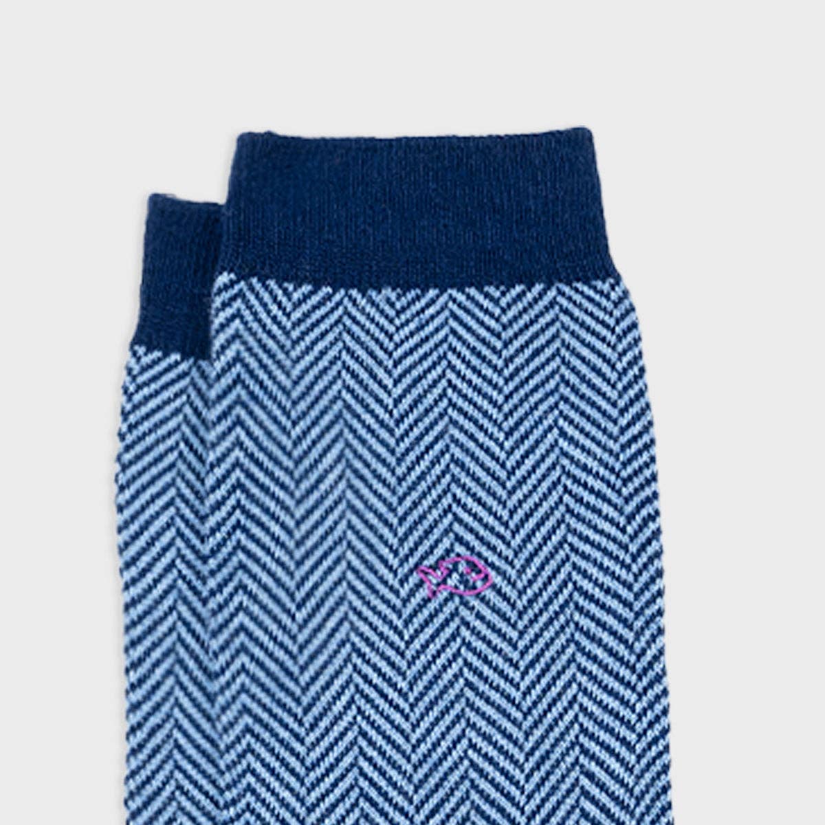 Calzini in cotone pettinato a chevron blu e écru