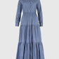 Vestito lungo chemisier a righe indigo