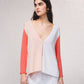 Giacca in maglia color block con scollo a V