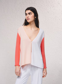 Giacca in maglia color block con scollo a V