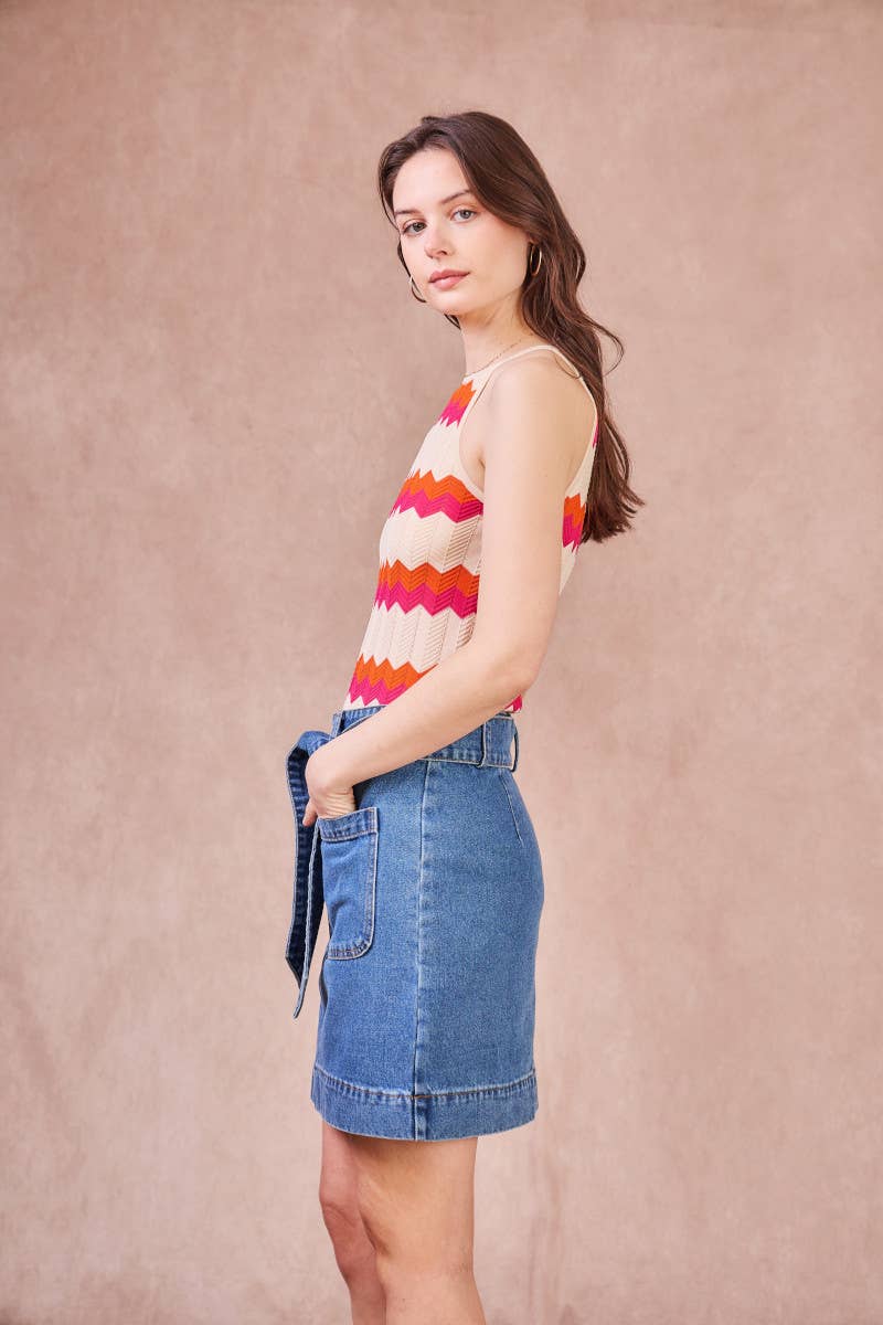 Top in maglia senza maniche a righe zigzag
