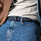 Cintura intrecciata elastica blu navy con finiture in pelle