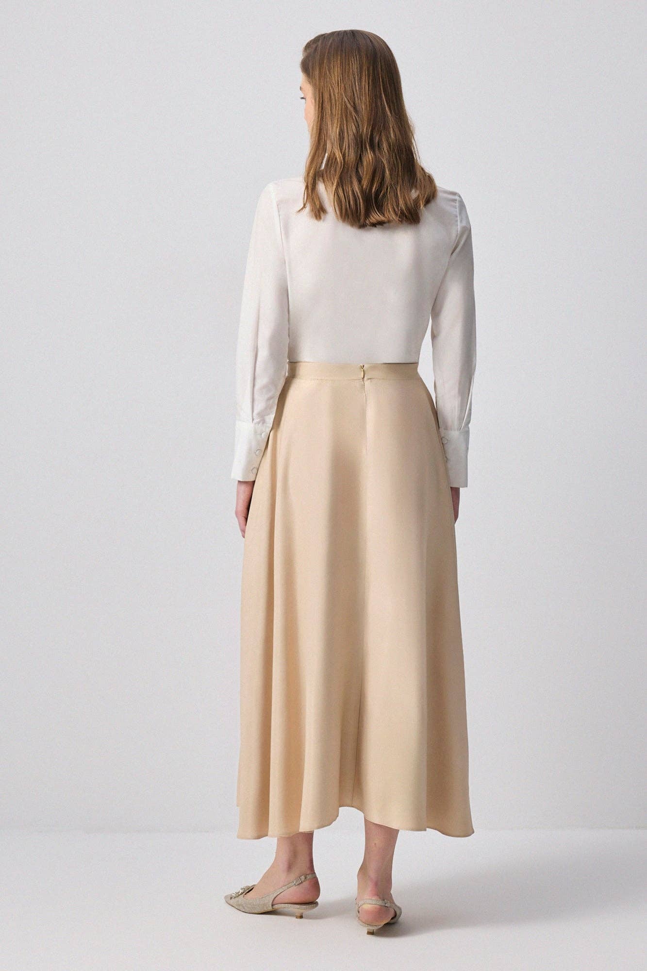 Gonna a trapezio midi color crema