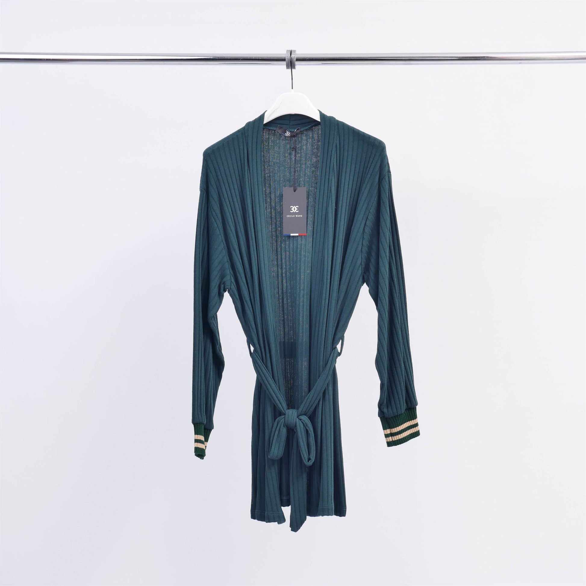 Cardigan lungo a coste con cintura