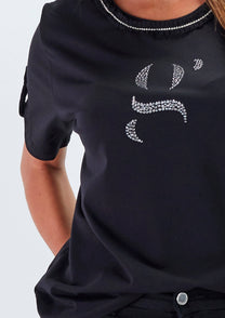 T-shirt con applicazione G in strass