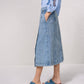 Gonna midi in denim con bottoni a pressione e tasche laterali