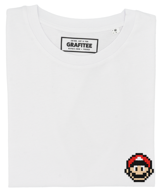 T-shirt bianca con ricamo pixel in cotone biologico