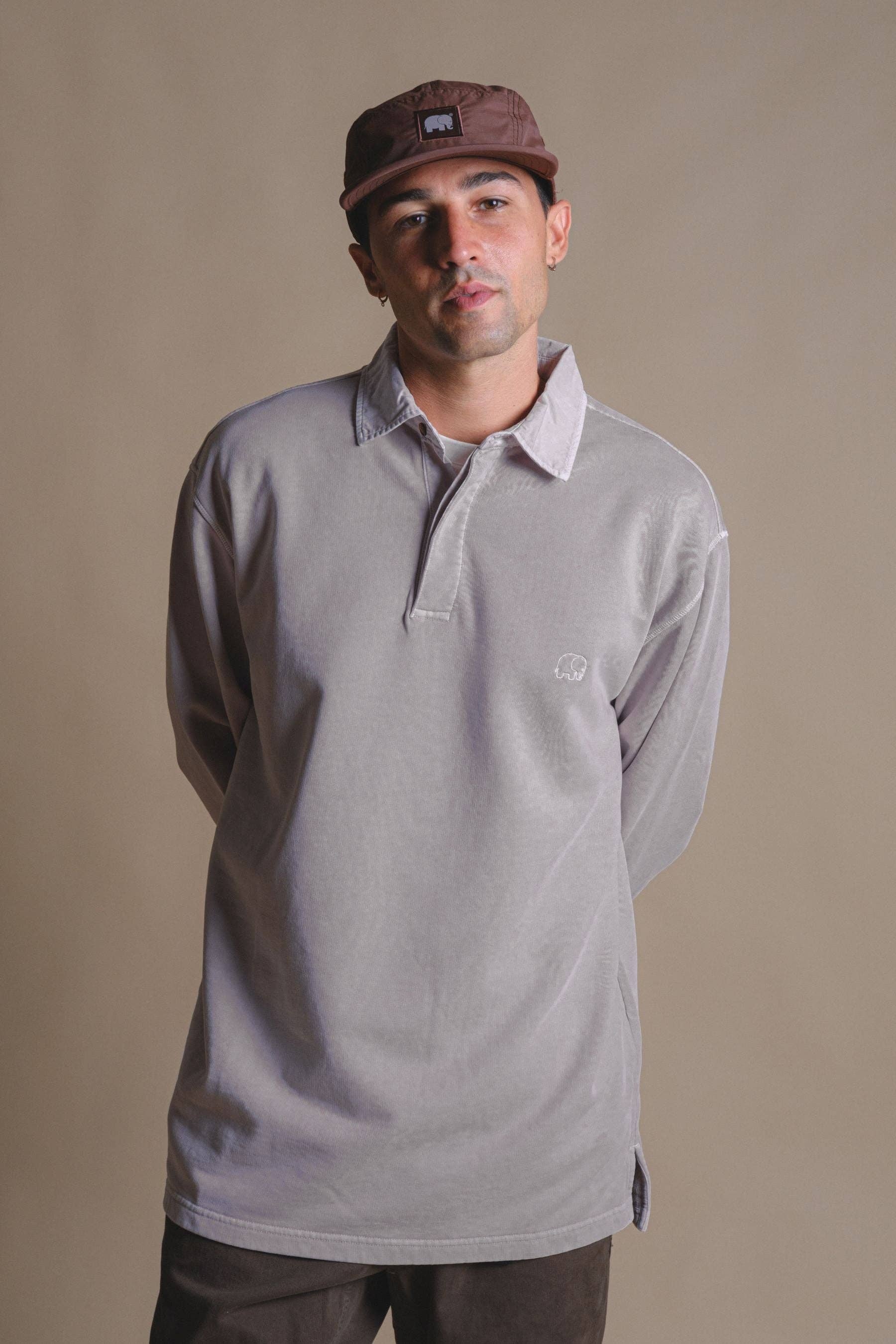 Maglione polo pesante in cotone organico tinto in capo grigio