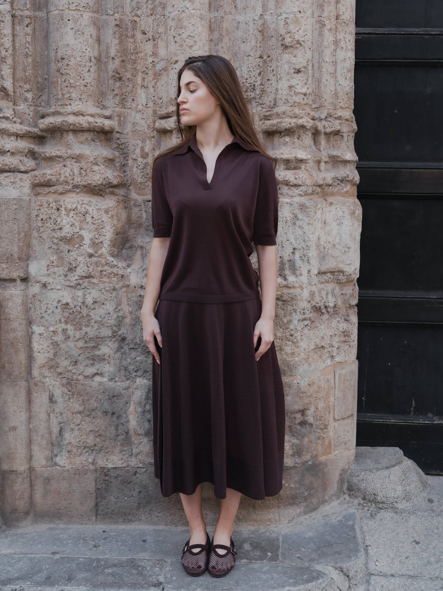 Polo a maniche corte in lana merino extrafine