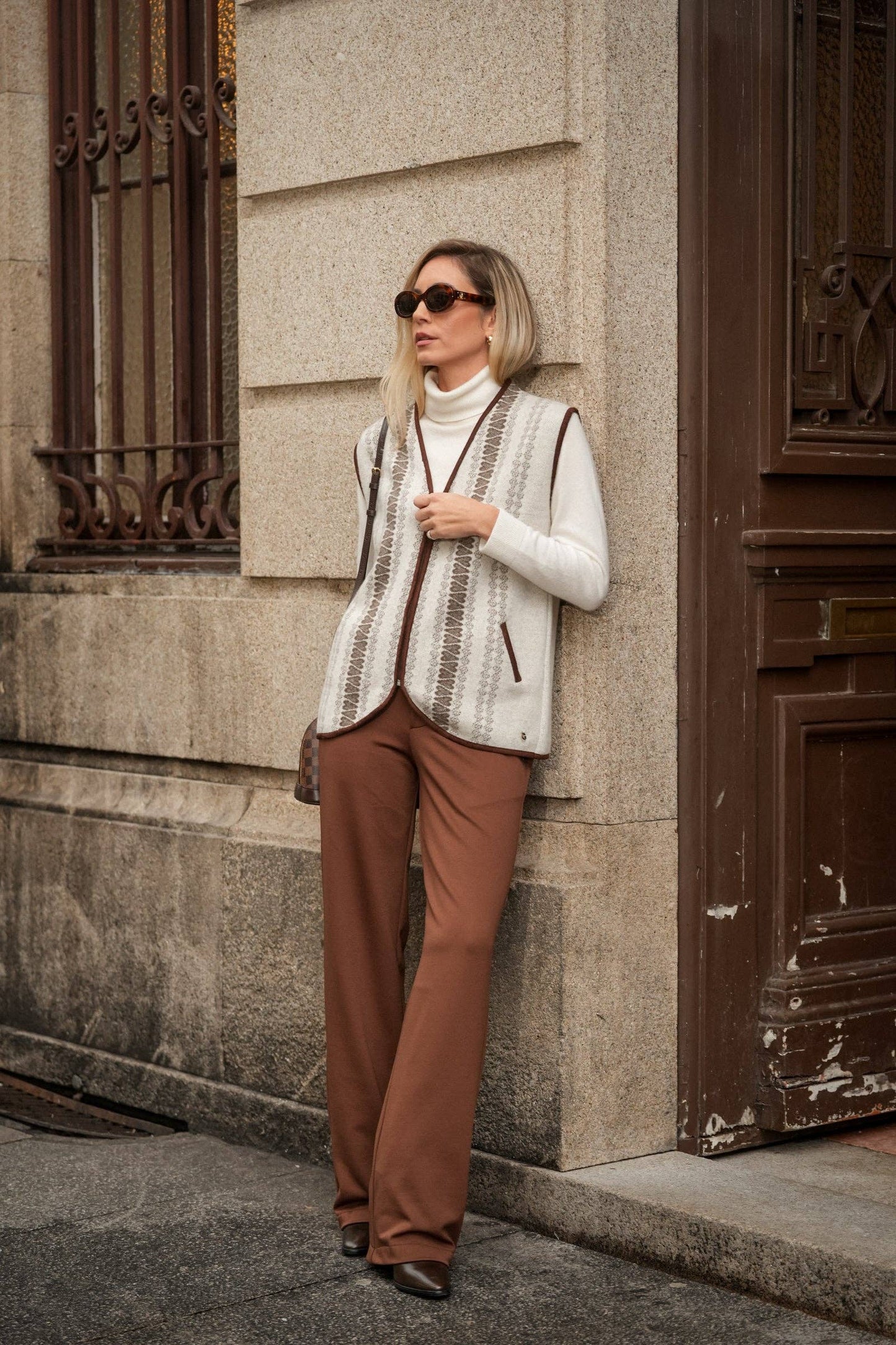 Gilet in lana jacquard con motivo geometrico