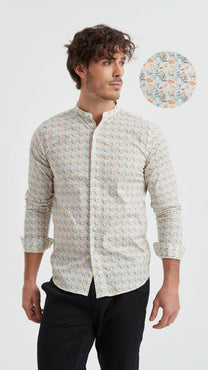 Camicia uomo premium con stampa floreale digitale e colletto alla coreana
