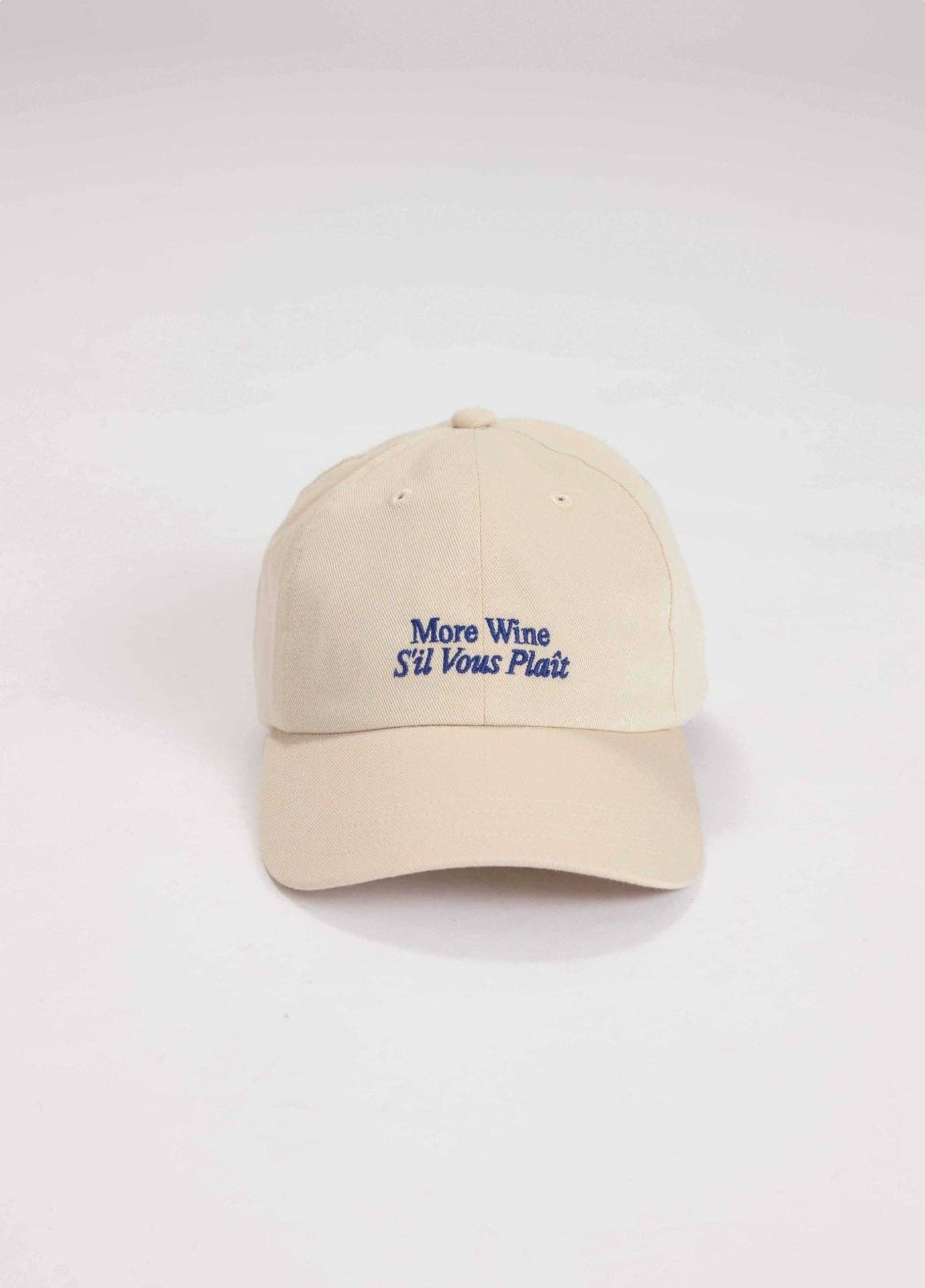 Cappellino beige ricamato “More Wine S’il Vous Plaît”