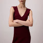 Set maglione a righe e abito midi a coste bordeaux