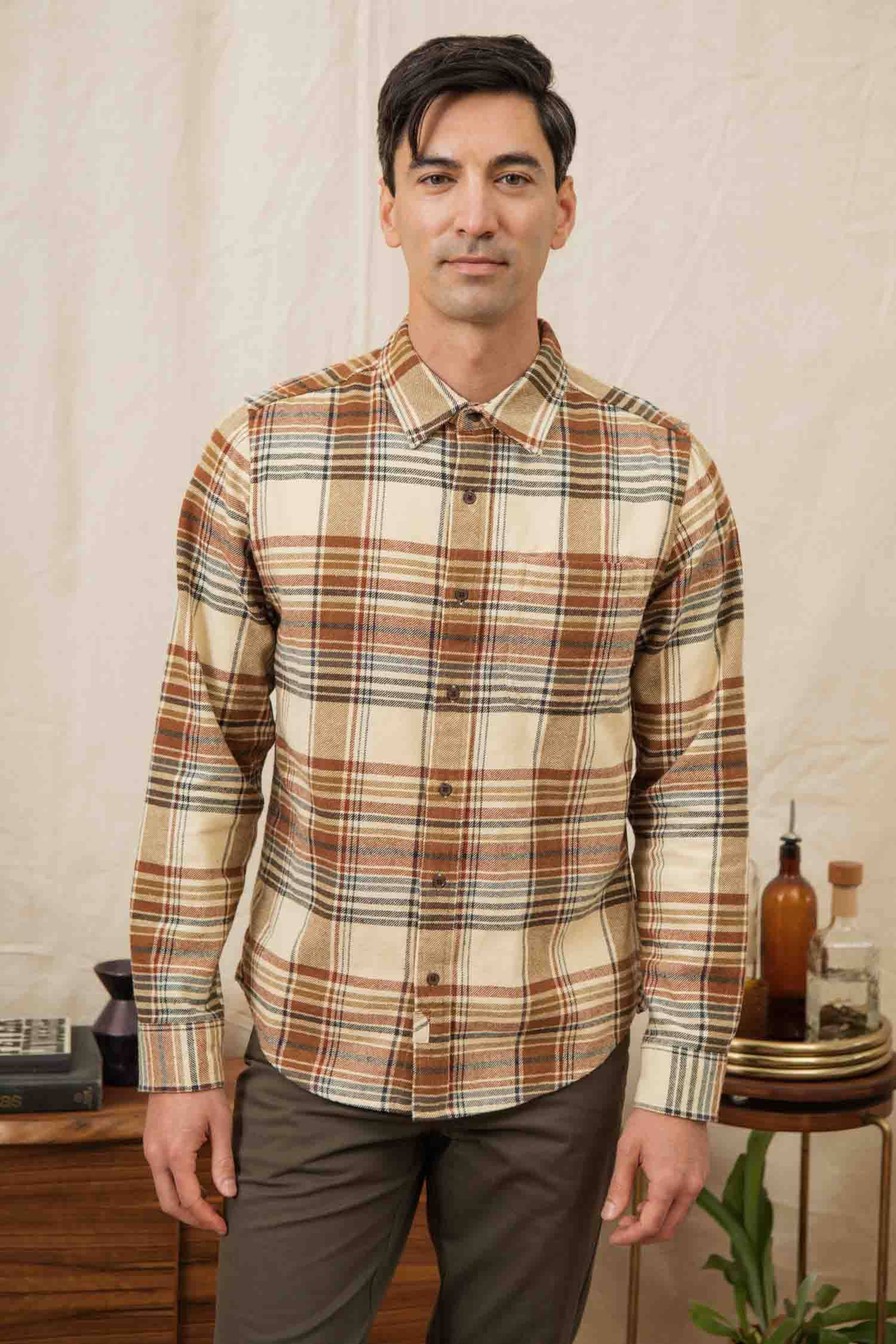 Camicia Larson in flanella a quadri color latte