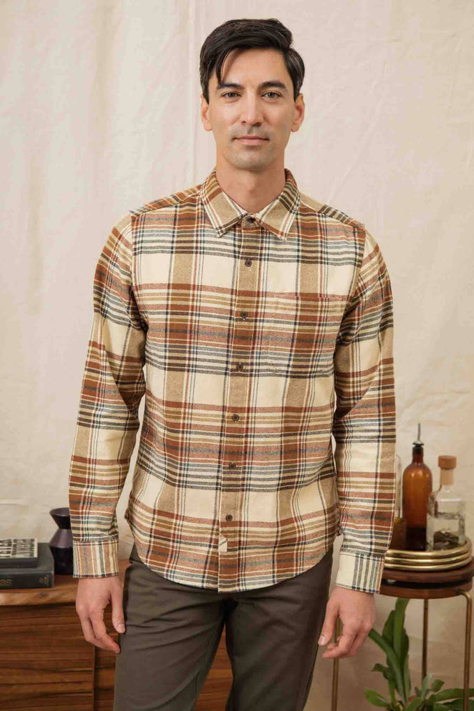 Camicia Larson in flanella a quadri color latte