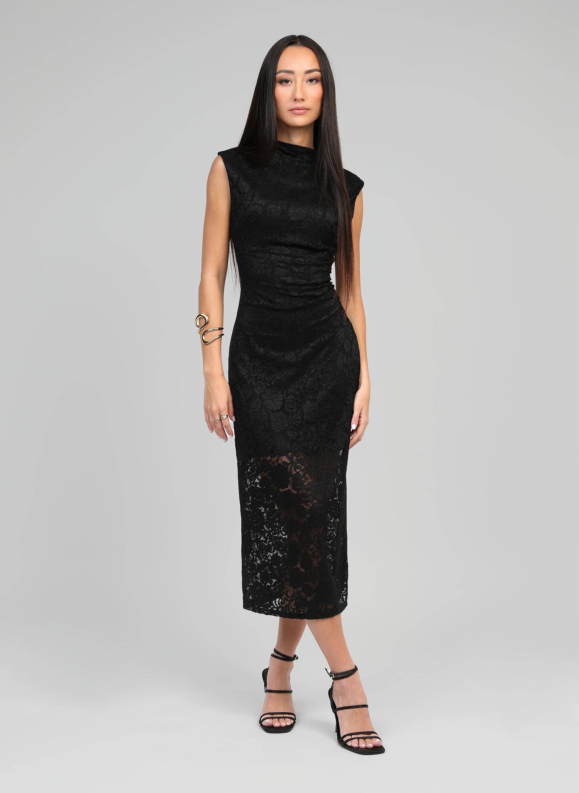 Abito midi Elinor nero in pizzo