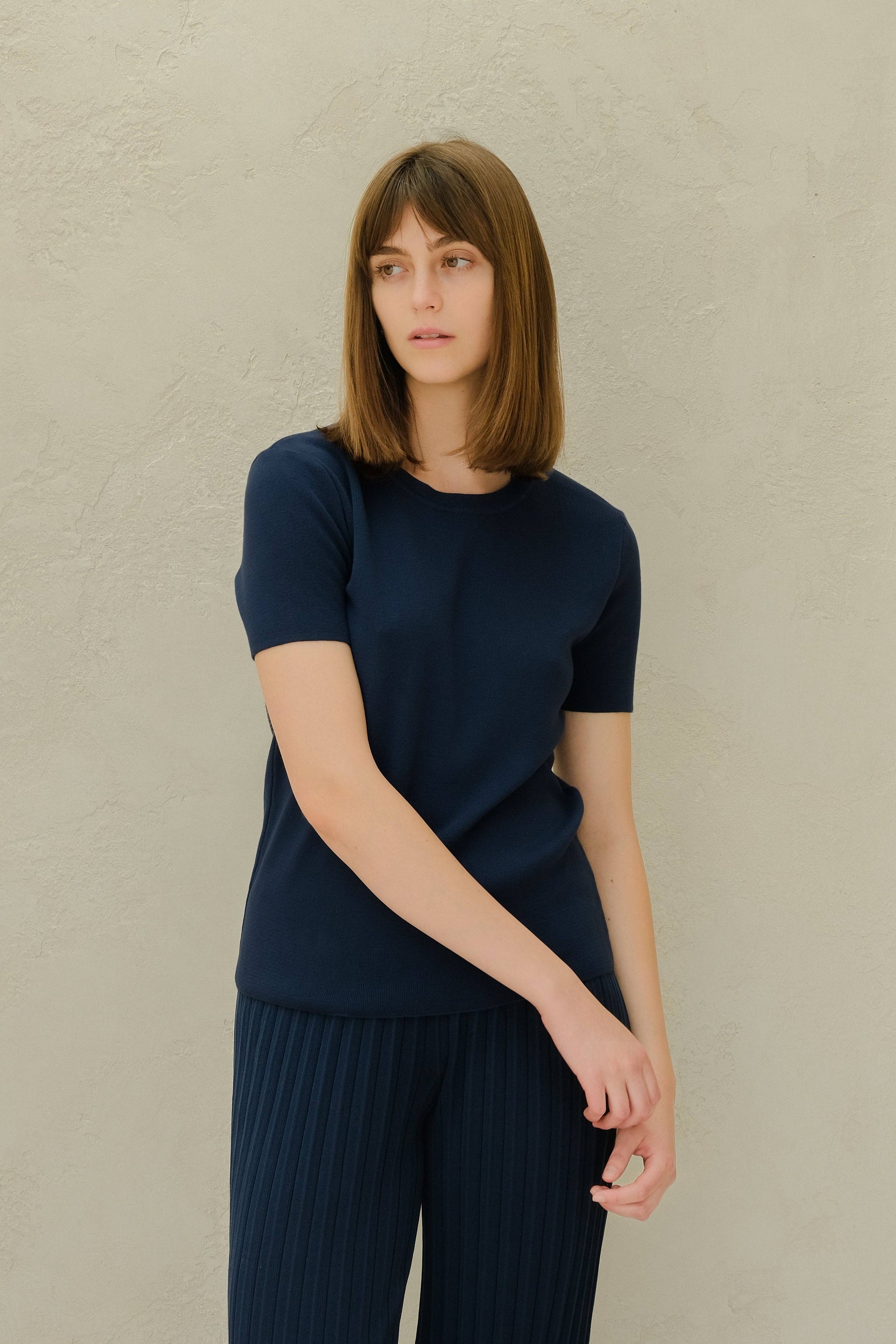 T-shirt in maglia di cotone premium a girocollo