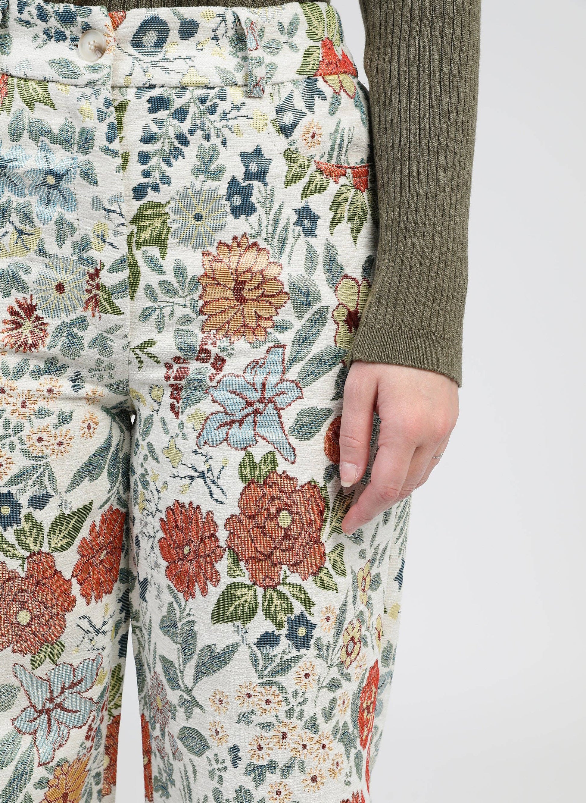 Pantaloni Phiona écru a fantasia floreale
