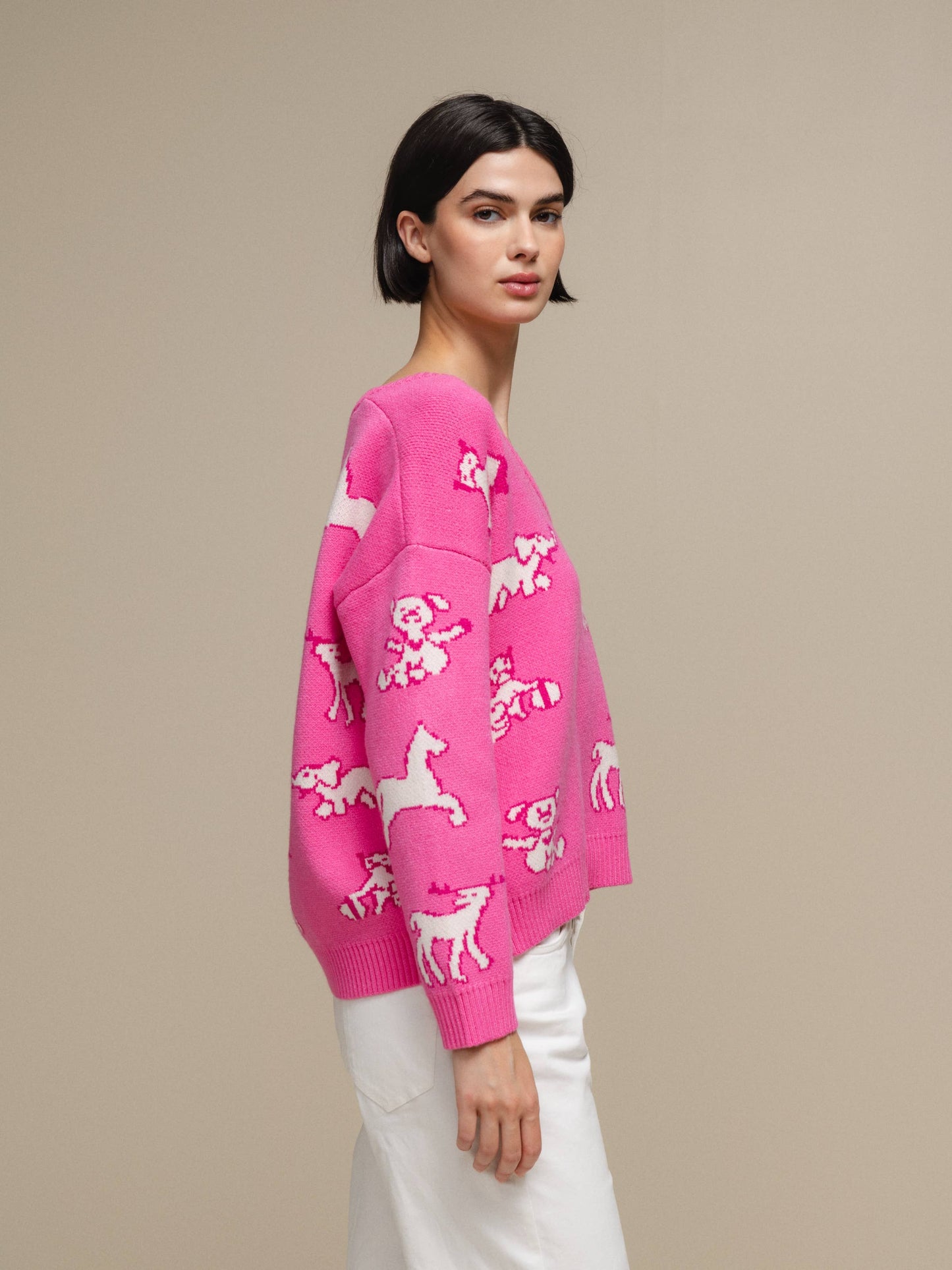 Maglione donna in maglia con fantasia teddy e animali
