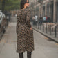 Abito midi animalier in viscosa con cintura