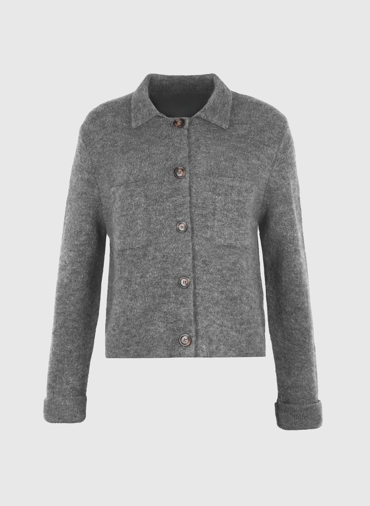 Cardigan caldo grigio con colletto polo
