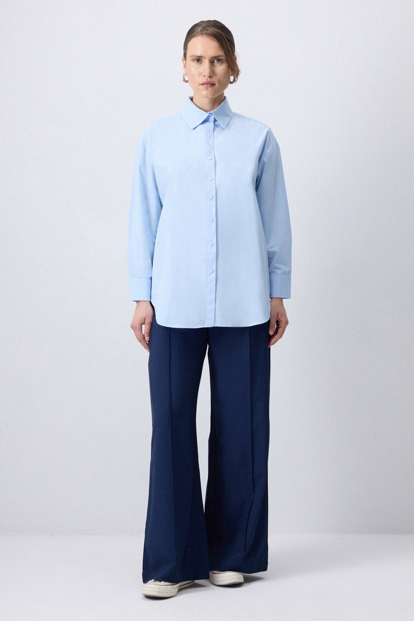 Camicia oversize in cotone azzurro