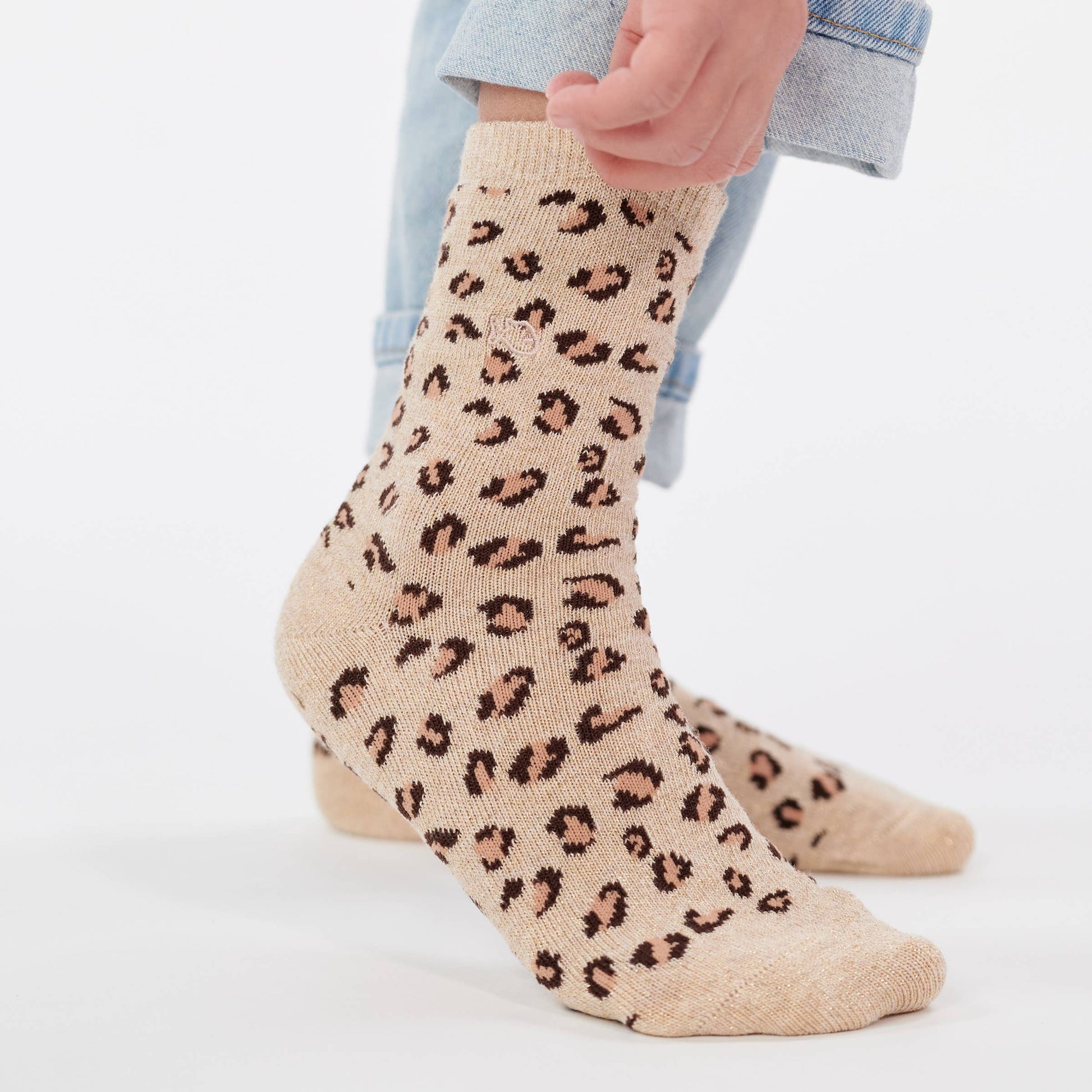 Calzini bambina leopardati beige glitter
