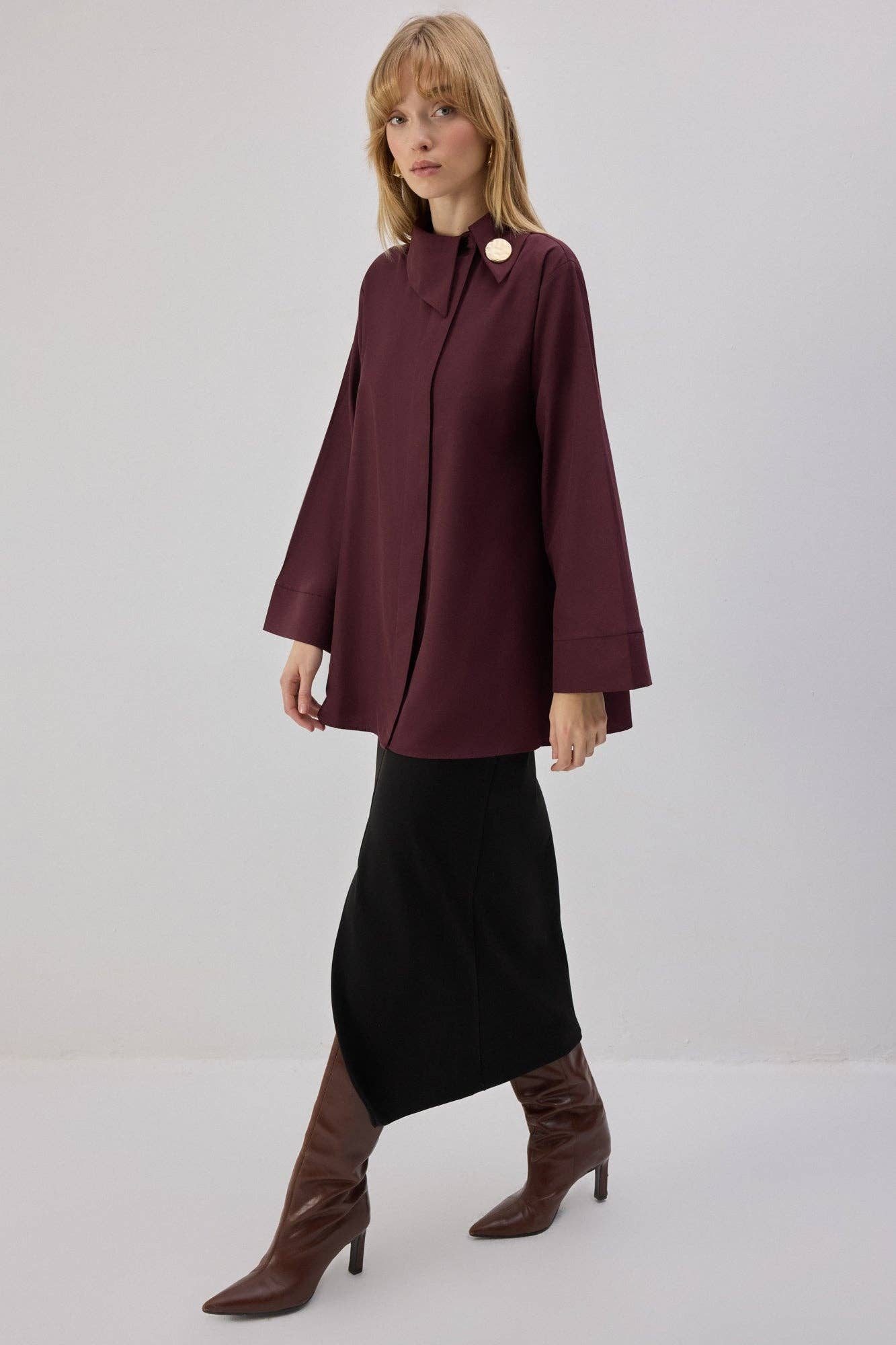 Camicia asimmetrica in popeline bordeaux