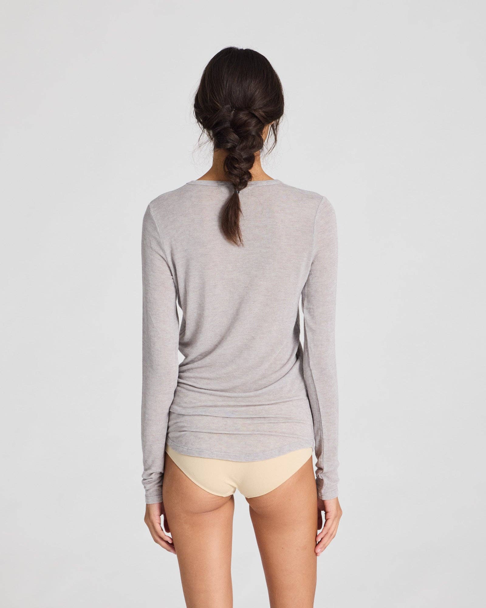 Maglia a maniche lunghe Thyra in lana grigio mélange chiaro