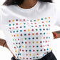 T-shirt unisex bianca con stampa a pois multicolore