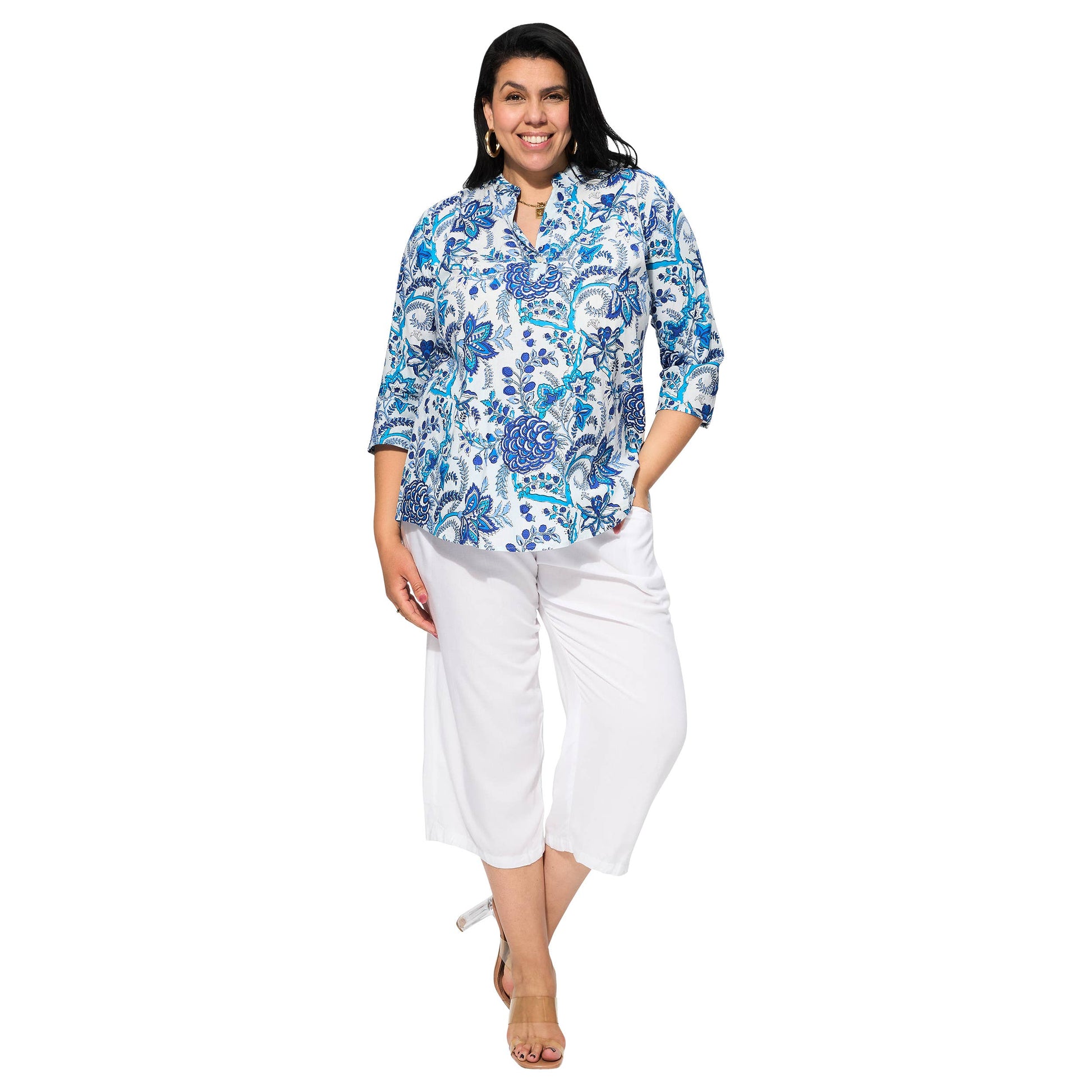 Blusa estiva in cotone con maniche tre quarti