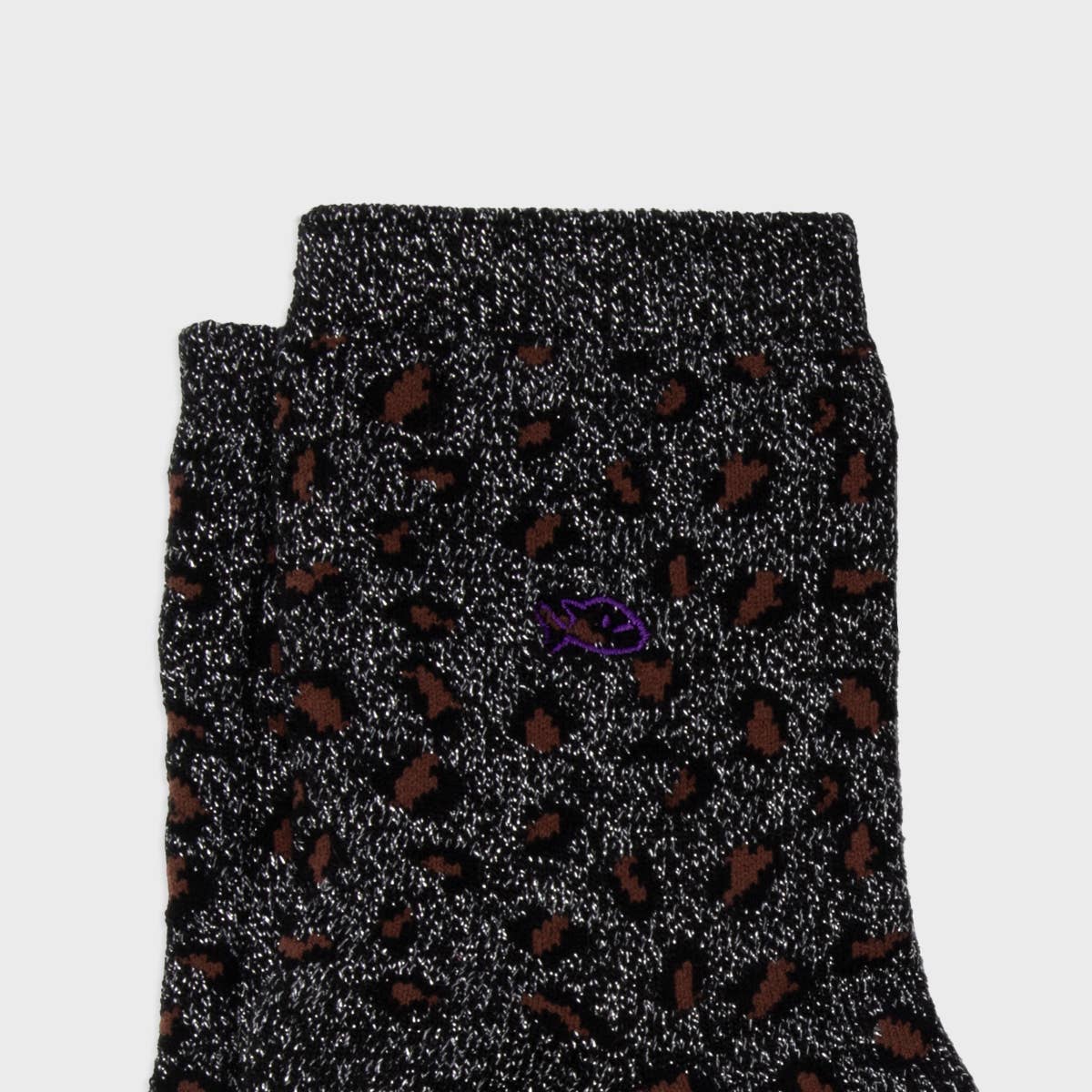 Calze leopardate glitter nero e argento in cotone pettinato