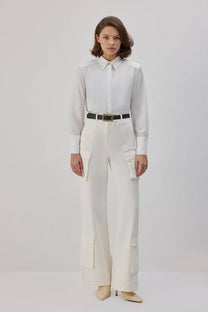 Pantaloni cargo in gabardine di cotone ecrù