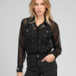 Camicia nera in organza con ricami gioiello