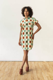 Abito camicia Loren a quadri ikat in cotone