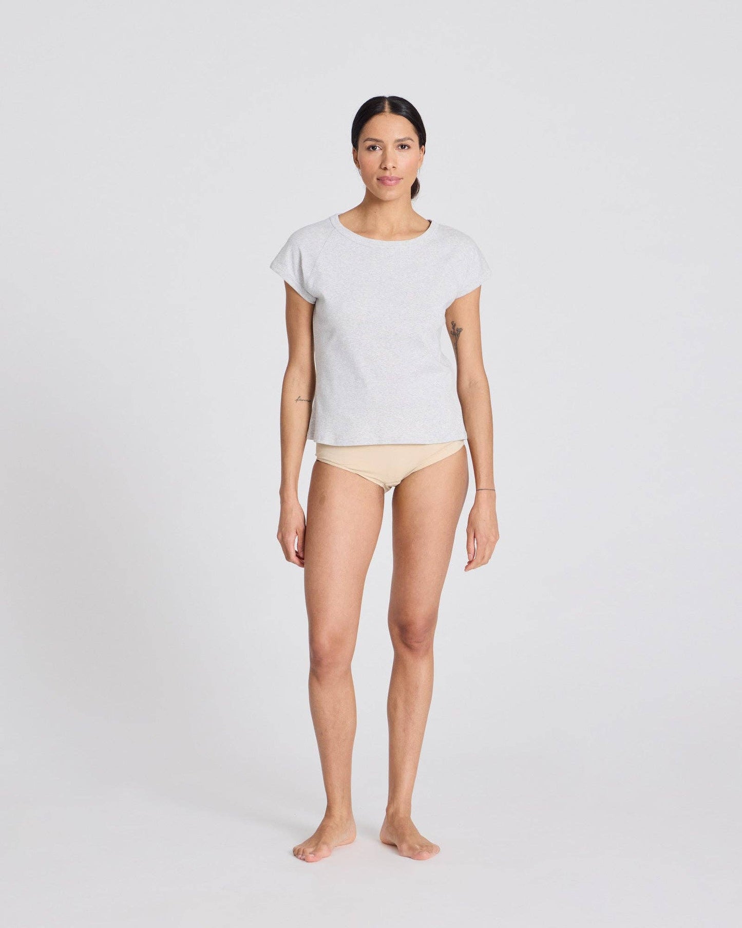 T-shirt donna in cotone biologico a costine grigio chiaro melange