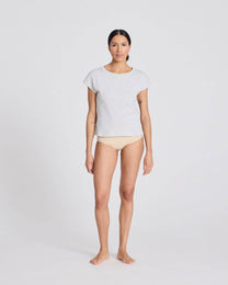 T-shirt donna in cotone biologico a costine grigio chiaro melange