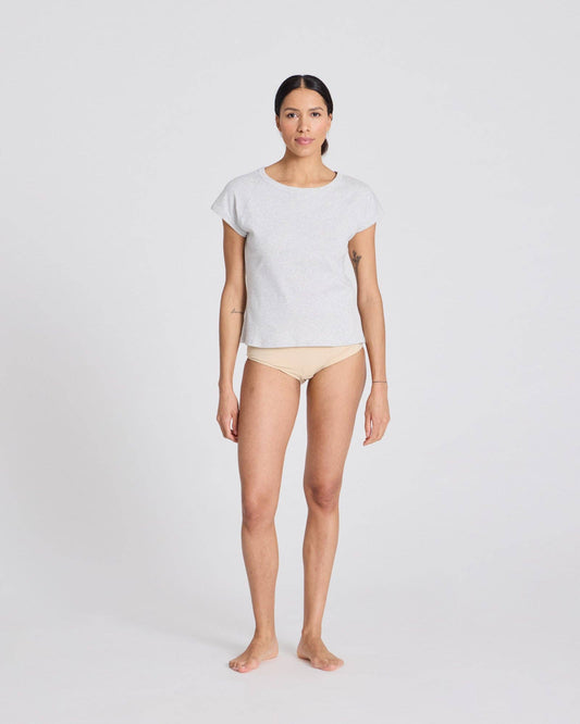 T-shirt donna in cotone biologico a costine grigio chiaro melange