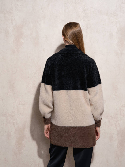 Cappotto effetto pelliccia color block multicolore