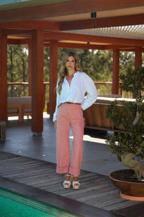 Pantaloni in twill con risvolto a vita alta