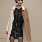 Cappotto bicolore effetto bouclé cammello e panna
