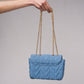 Borsa a tracolla in denim trapuntato con catena dorata