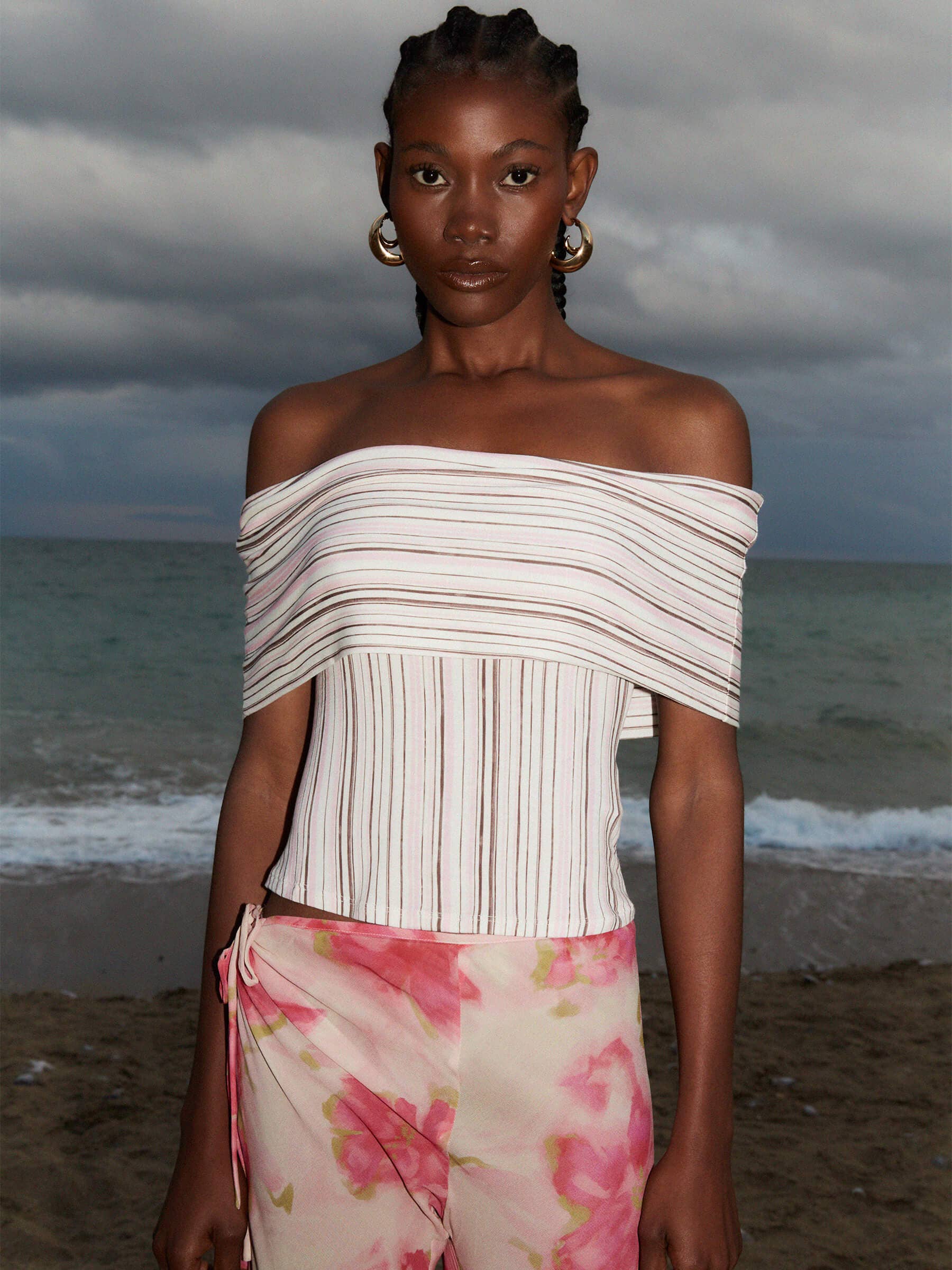 Top bustier off-shoulder a righe