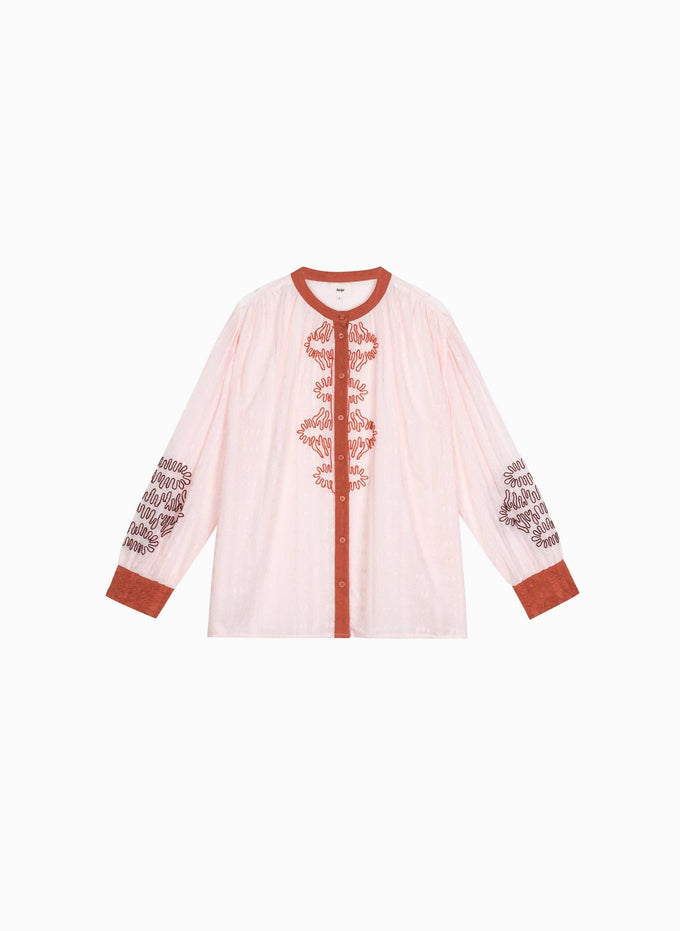 Camicia rosa SISKA ricamata in popeline di cotone